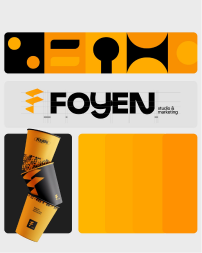Identidade visual da FOYEN em composição laranja